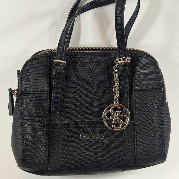 Guess Black Pebbled Leather Handbag Purse Logo - Picture 1 of 5